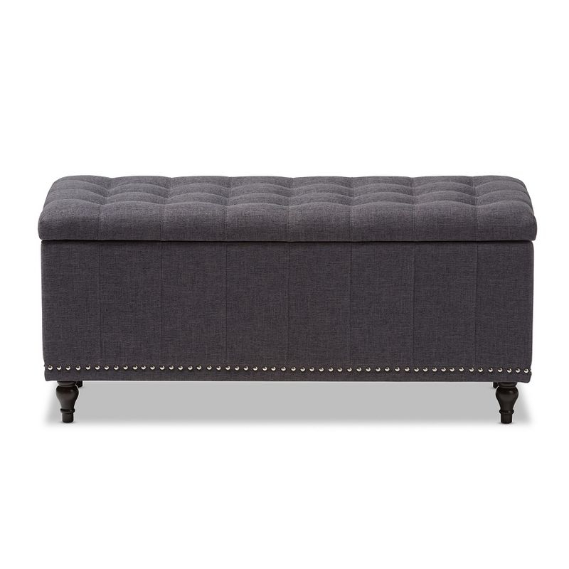 Baxton Studio Kaylee Modern Classic Fabric Upholstered Button - Tufting Storage Ottoman Bench - Dark Gray: Rectangle, Polyester, Wood Frame