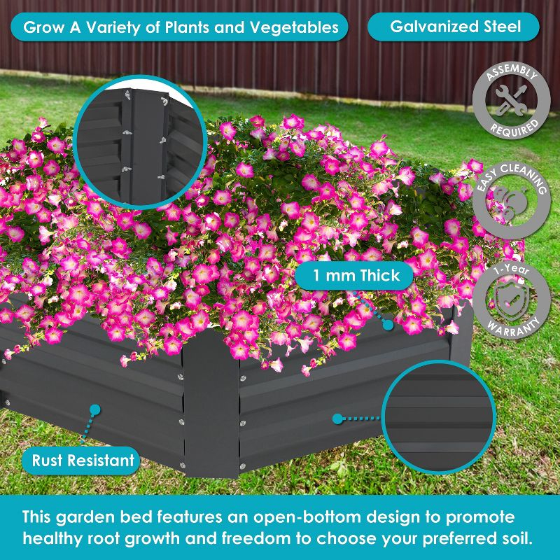 Sunnydaze Galvanized Steel Hexagon-Shaped Raised Garden Bed - Gray