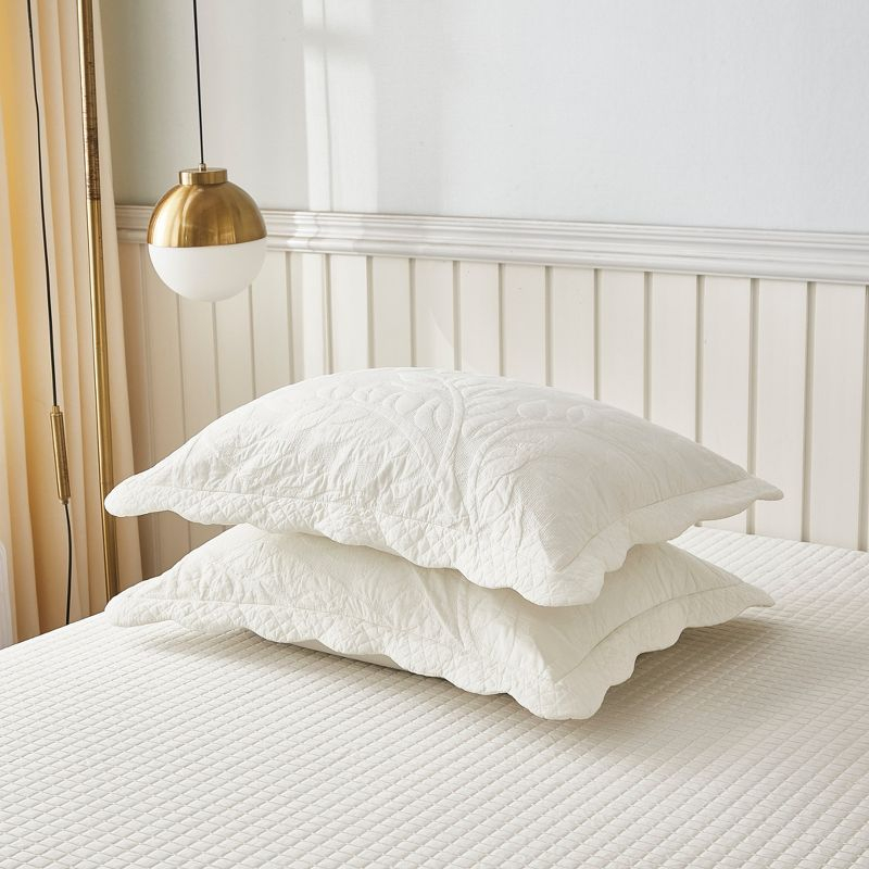 Marcielo 2Pcs 100% Cotton Embroidered Quilted Pillow Shams Navy Blue King