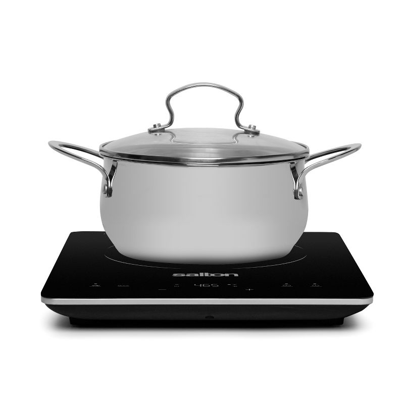 Salton Portable Induction Cooktop Cool Touch LED Display Cooker with 8 Temperature Settings for Precise Control, Energy Efficient Green Cooking with