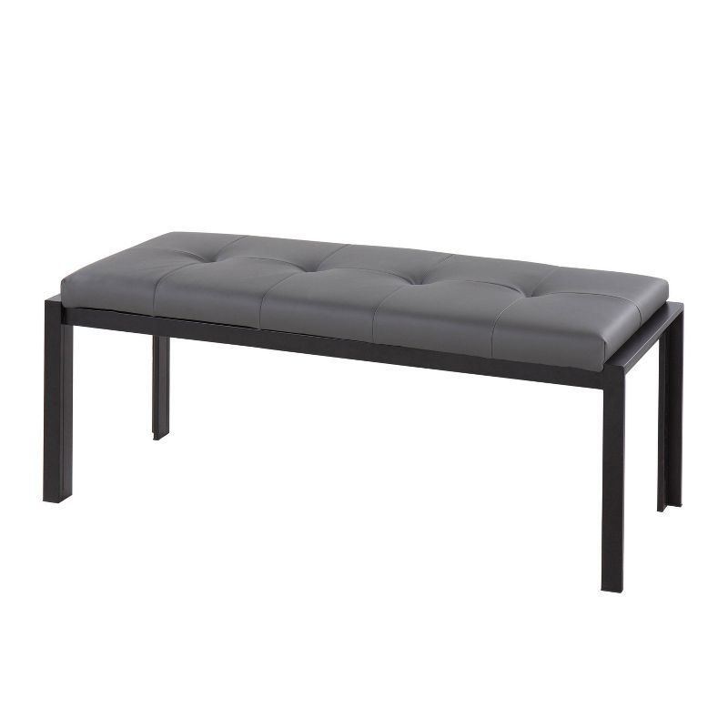LumiSource 46" Fuji PU Leather/Metal Bench Black/Gray : Upholstered Rectangle, Padded Seat, 500lb Capacity