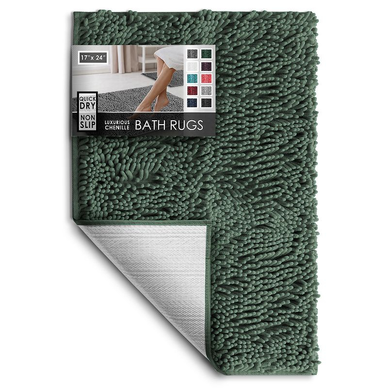Hearth & Harbor Bathroom Rugs, Chenille Bath Mat - Hunter Green Bath Rug, 17x24