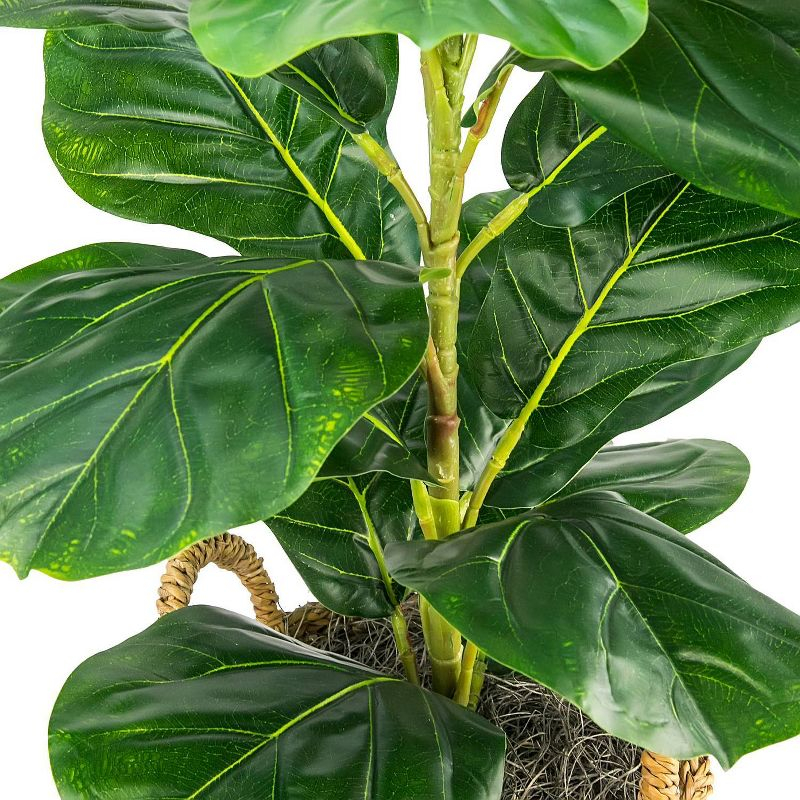 LCG Florals 30" x 16" Artificial Fig Plant in Basket with Handles: Indoor Faux Floor Plant, Polyester, Wicker Basket