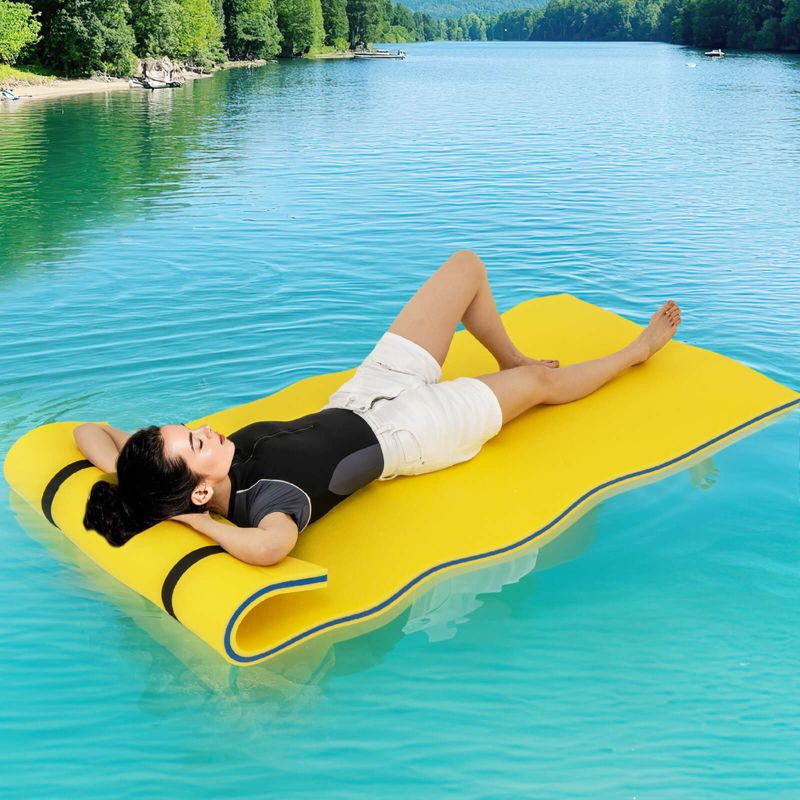 Costway 3-Layer Tear-Resistant Foam Floating Pad Island Water Sports Relaxing Yellow