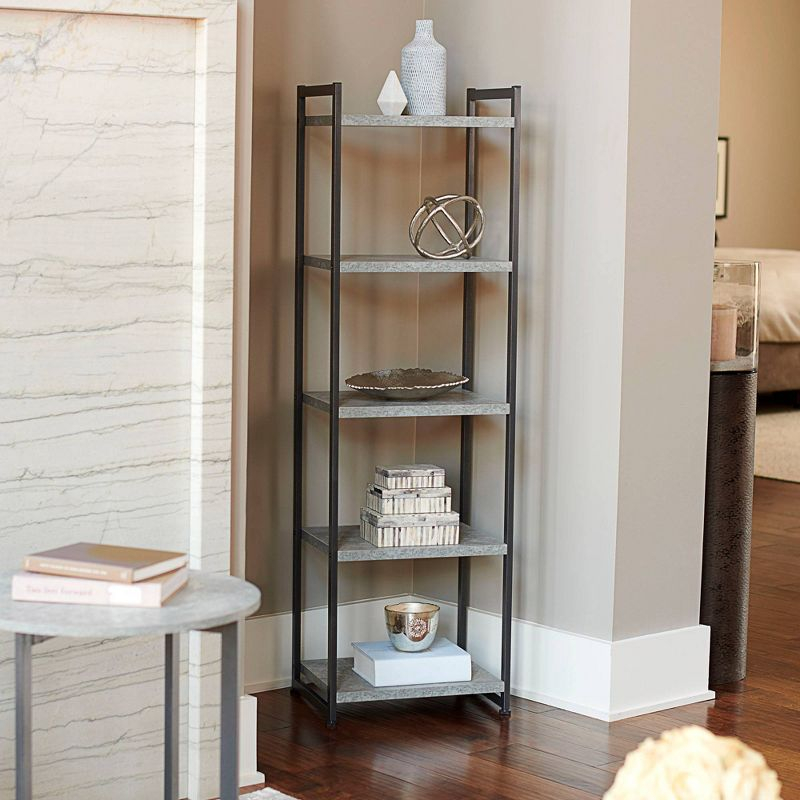 Household Essentials 59.1" Jamestown Narrow 5 Shelf Bookshelf Slate Gray: Metal Frame, Adult Assembly Required