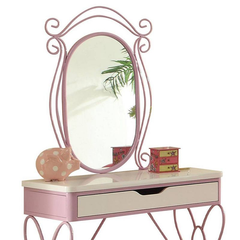 Vanity Set White Purple - Acme Furniture: Butterfly-Shaped Desk with Stool & Storage Drawer