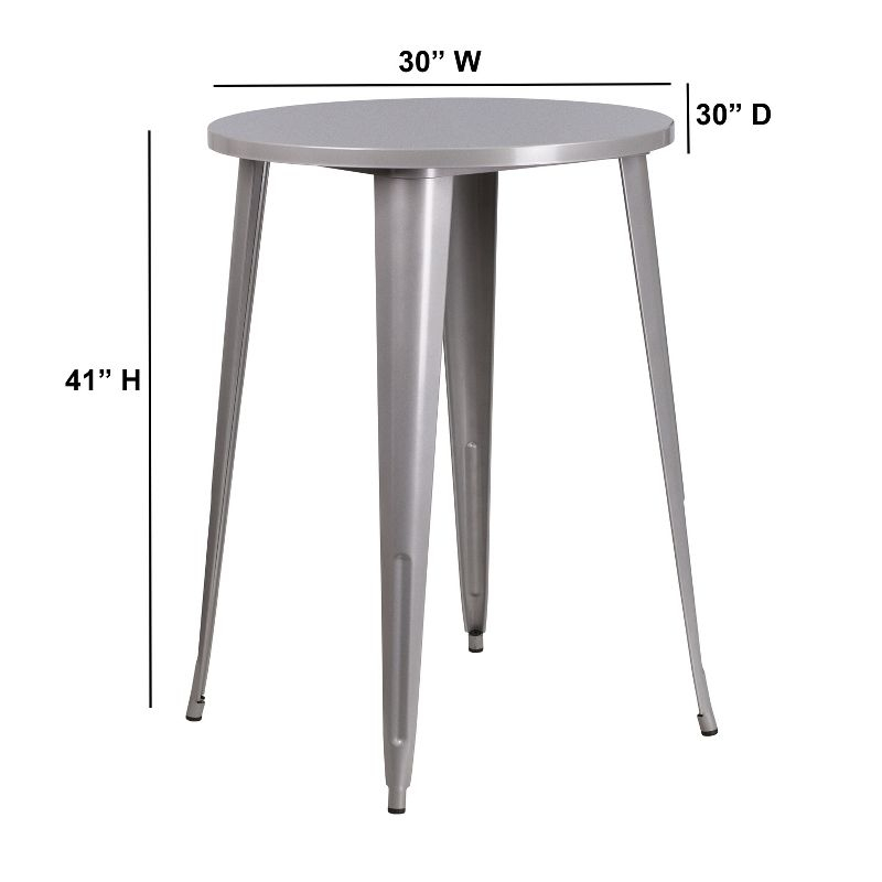 Flash Furniture Commercial Grade 30" Round Silver Metal Indoor-Outdoor Bar Height Table