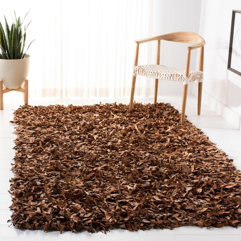 Leather Shag LSG511 Handwoven Accent Rug - Brown - 3'x5' - Safavieh