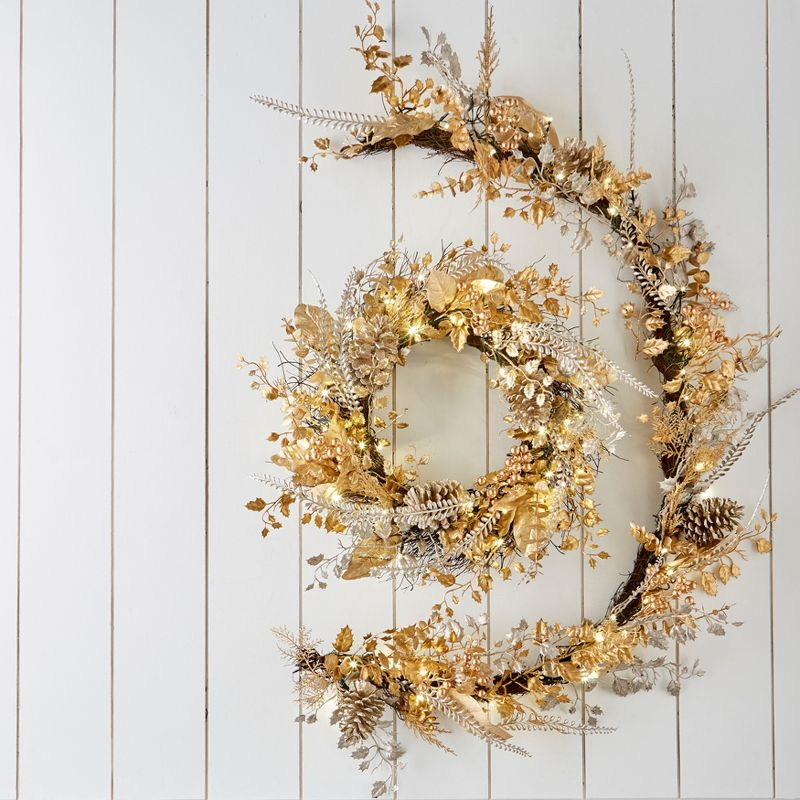 BrylaneHome Pre-Lit Gold & Silver Wreath - Gold Silver Lights