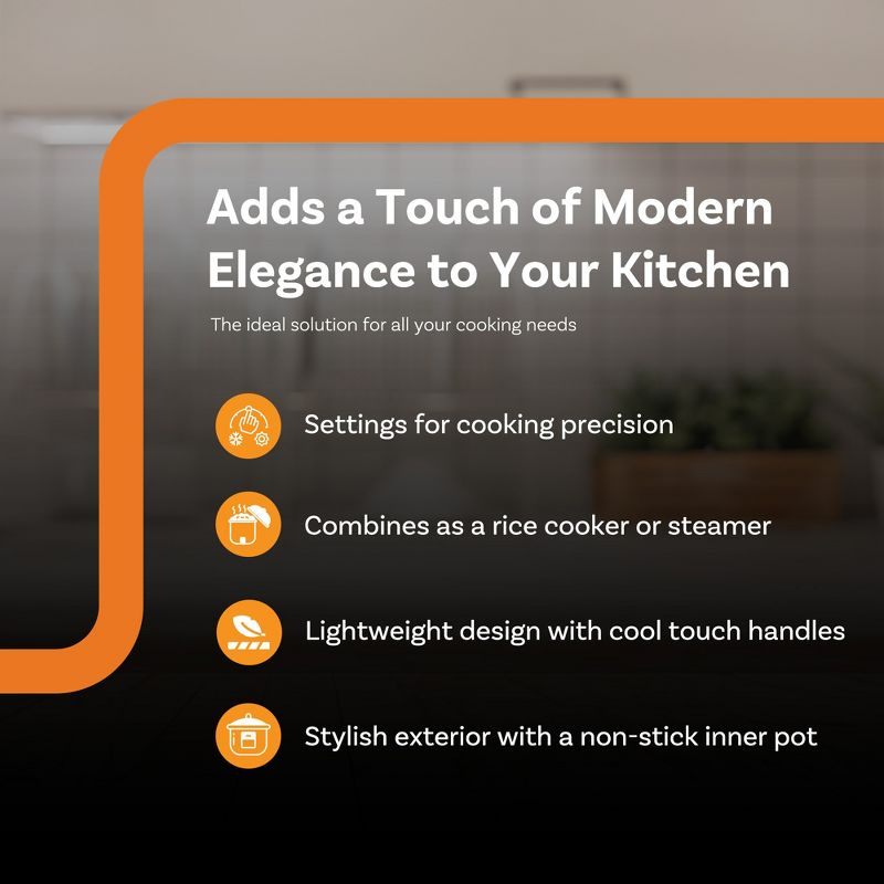 Complete Cuisine 10-Cup Instant Electric Rice Cooker with Stainless Steel Pot, Compact Design, Multi-Function Steamer and Slow Cooker, 10-Cup, Silver