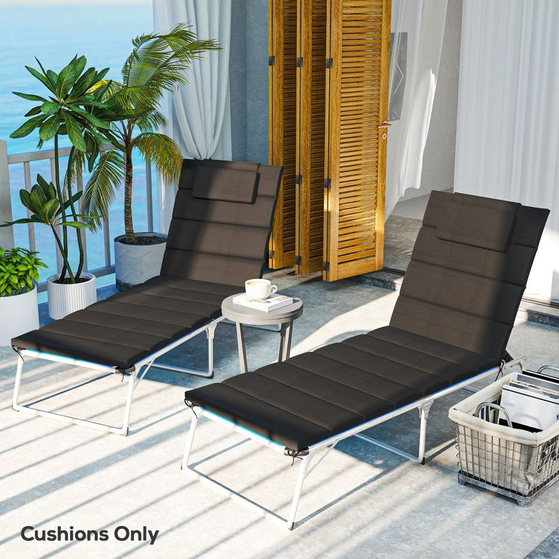 Outsunny Foldable Lounge Chair Cushion Set of 2, UPF50+ 230gsm Olefin and 25D High-Density Foam, Chaise Lounge Cushion Set, 80" x 26", Black