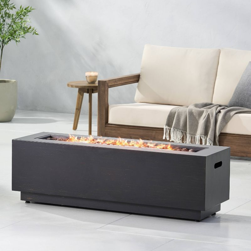 Wellington Outdoor 50000 BTU Rectangular Fire Pit Brushed Brown - Christopher Knight Home: No Assembly, Push Button Ignition
