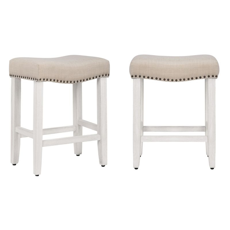 WestinTrends 24" Upholstered Saddle Seat Counter Stool (Set of 2), Antique White/Beige