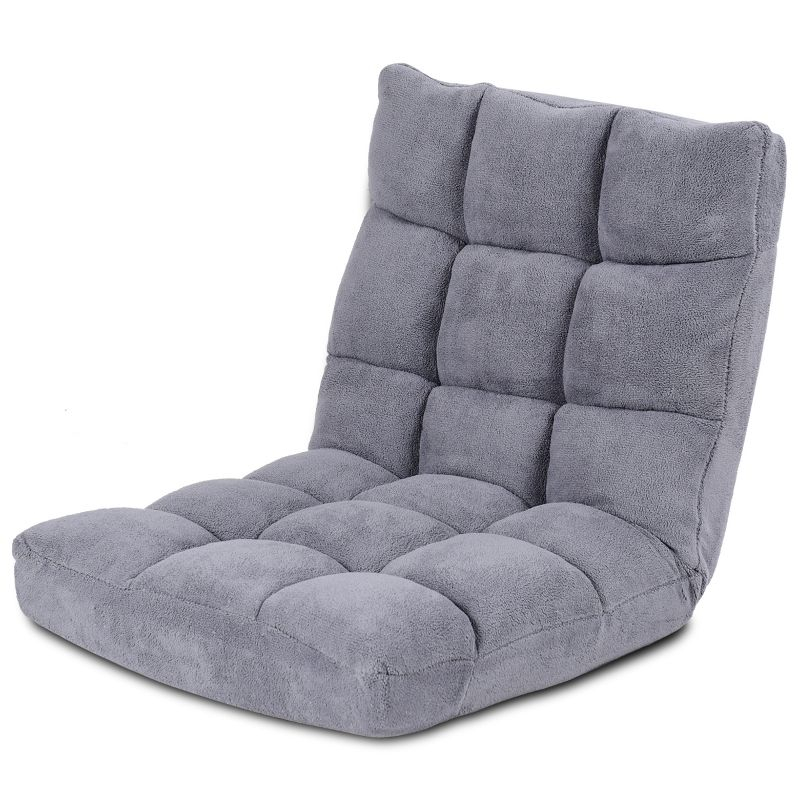 Tangkula Adjustable 14-Position Floor Chair ,Padded Gaming Chair Lazy Recliner Gray