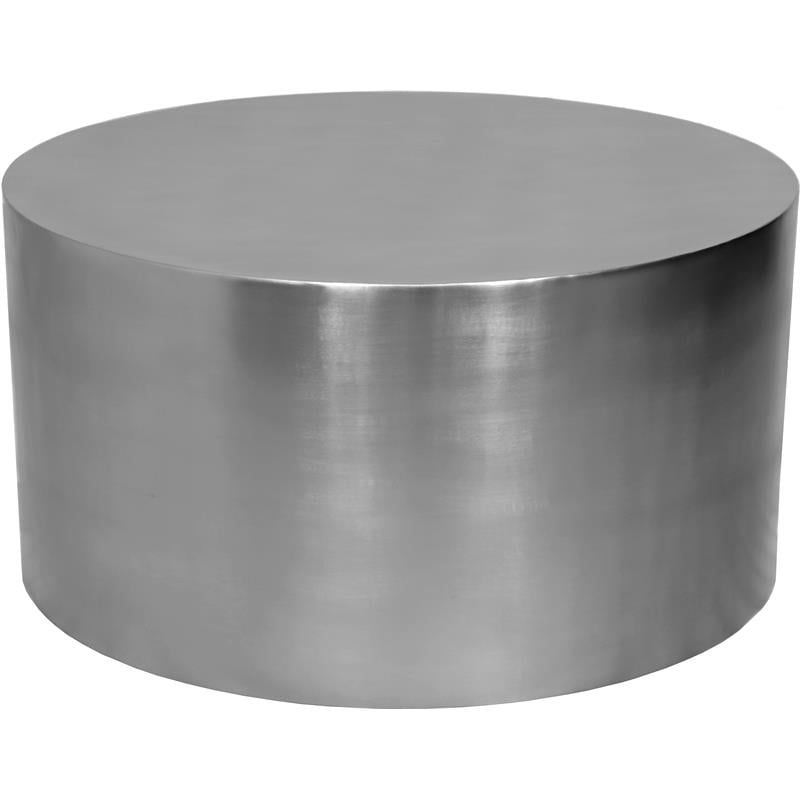Cylinder Round Brushed Chrome Metal Coffee Table-Meridian Furniture