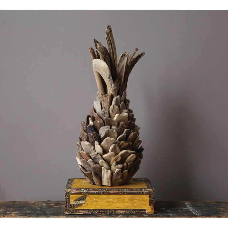 Driftwood Pineapple Decorative Sculpture (7.75"x16.5") - Storied Home: Unique Bohemian Style, Indoor Summer Accent