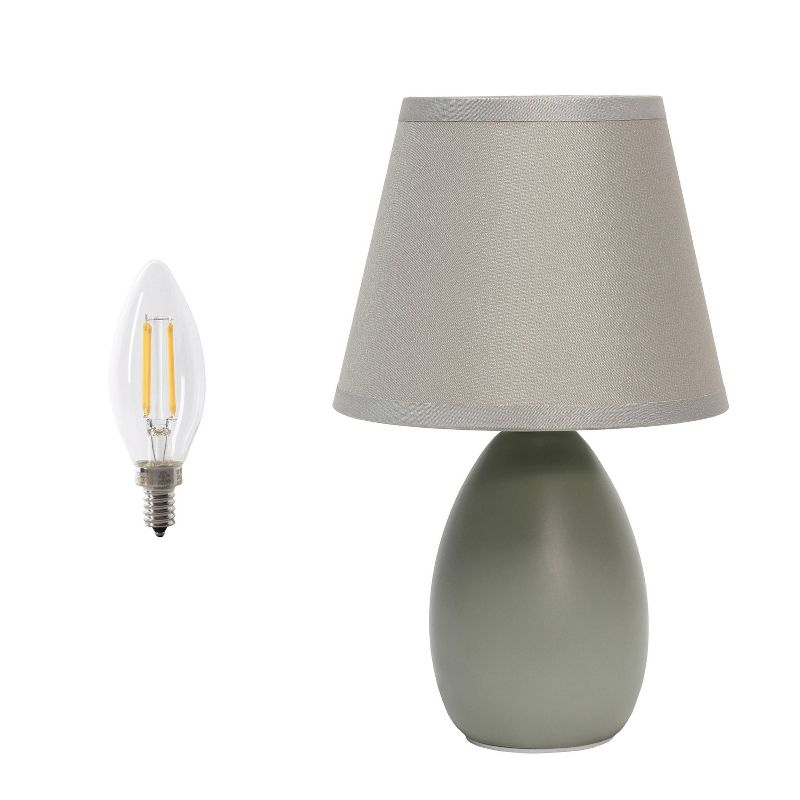 Simple Designs 9.45" Mini Egg Oval Ceramic Table Lamp with Matching Shade (Includes LED Light Bulb) Gray