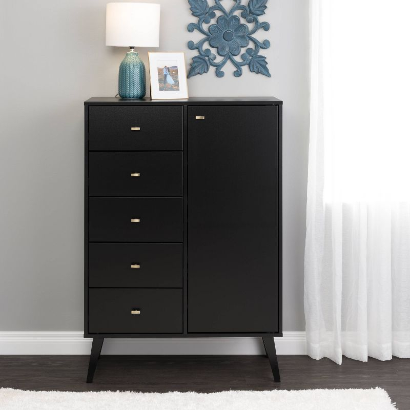 Milo Mid-Century Modern 5 Drawer Chest with Door - Prepac