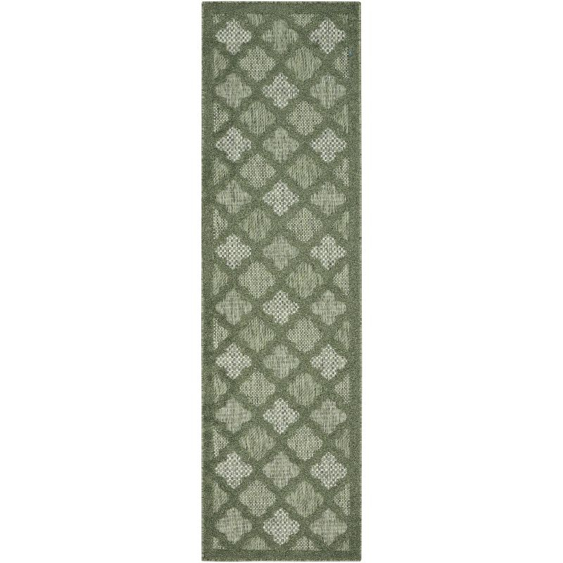Nourison Easy Care 2'2" x 7'6 Green Modern Flatweave Indoor/Outdoor Rug