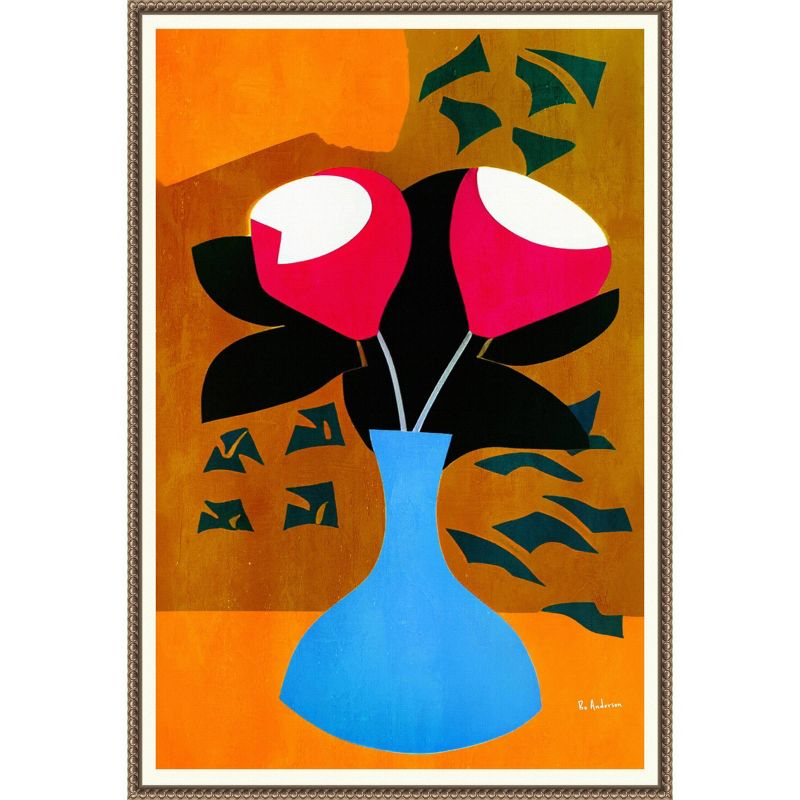 Amanti Art 23"x33" Strawberry Flowers by Bo Anderson Framed Canvas Wall Art Print Bronze - : Hand-Stretched, Modern Decor, Polystyrene Frame