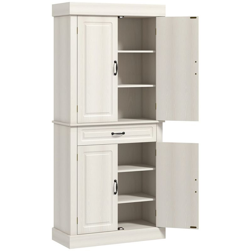 HOMCOM 71" Freestanding Kitchen Pantry with 4 Doors, and 2 Large Cabinets, Tall Storage Cabinet with Wide Drawer for Kitchen Dining Room, White