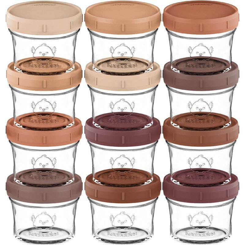 12pk Prep Baby Food Storage Containers, 4 oz Leak-Proof, BPA Free Glass Baby Food Jars for Feeding  (Terracotta)