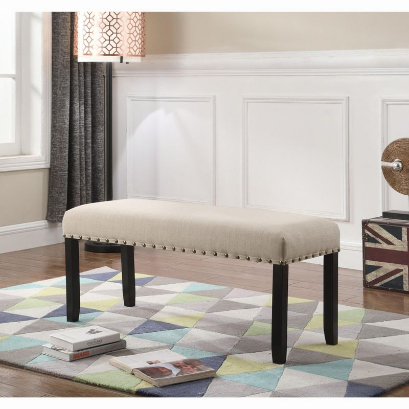 Roundhill Furniture Biony Fabric Dining Bench with Nailhead Trim, Tan