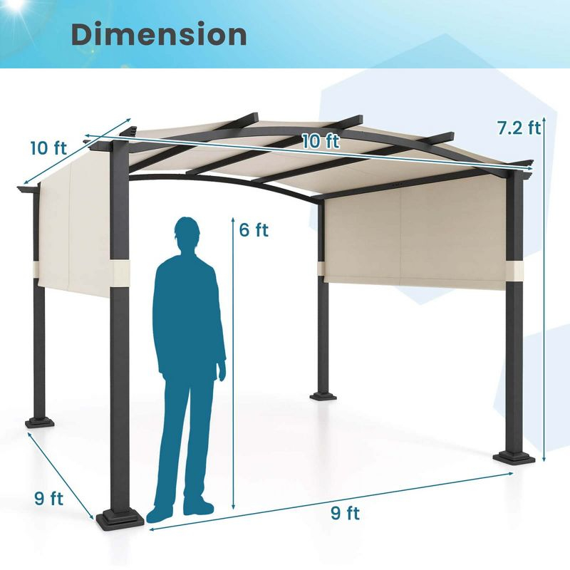 Costway 10' x 10' Outdoor Pergola with Retractable Sunshade Canopy Anchored Plates Patio Beige