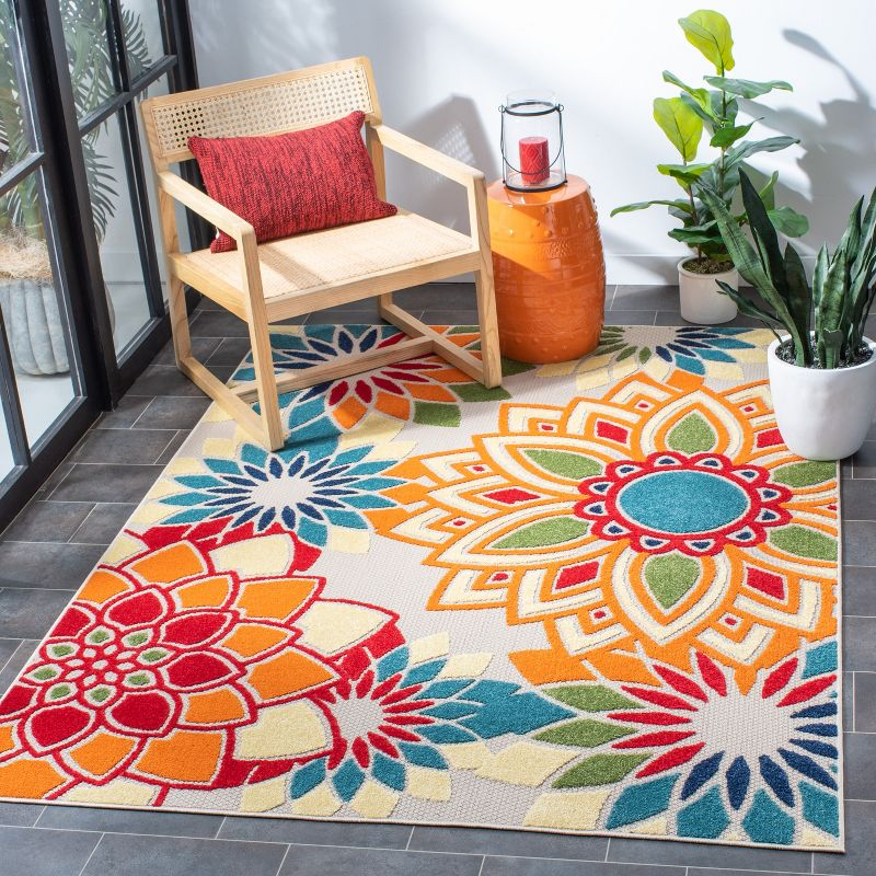 Cabana CBN328 Power Loomed UV Resistant Indoor/Outdoor Area Rug - Ivory/Orange - 8'x10' - Safavieh