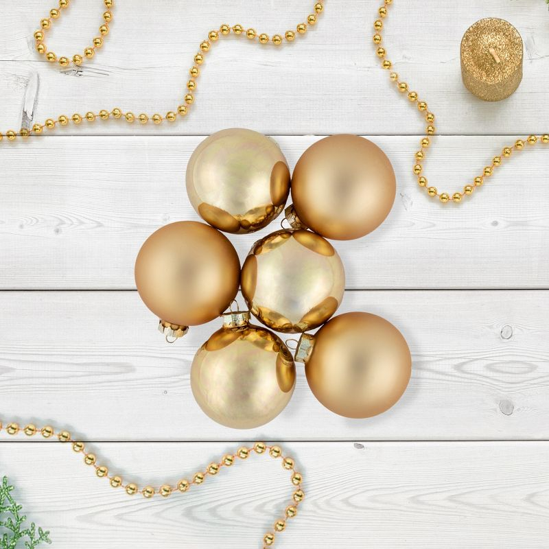 Northlight 6pc Shiny and Matte Glass Ball Christmas Ornament Set 3.25" - Champagne Gold