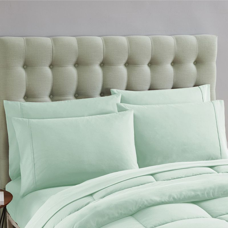 Bed-in-A-Bag Solid Color Comforter & Sheet Set Soft All Season Bedding, Twin, Mint