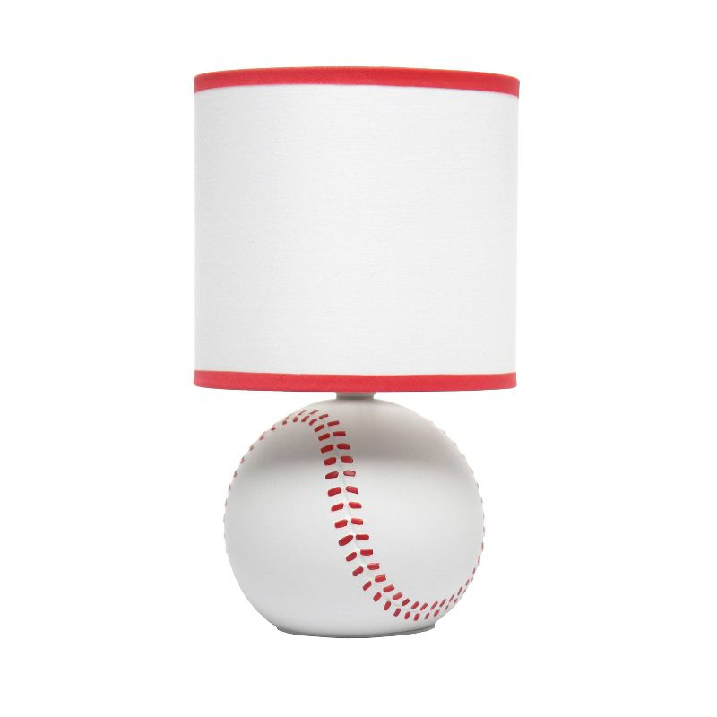 Simple Designs 10.7" SportsLite Mini Baseball Table Lamp Mancave White and Red