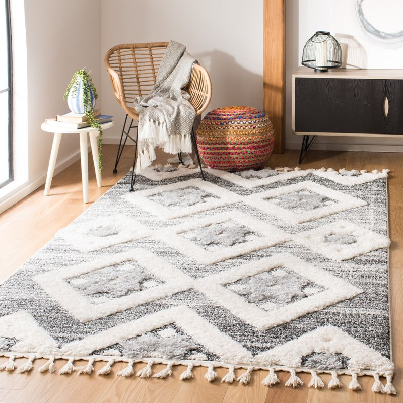 Moroccan Tassel Shag MTS664 Power Loomed Indoor Accent Rug - Grey/Ivory - 3'x5' - Safavieh