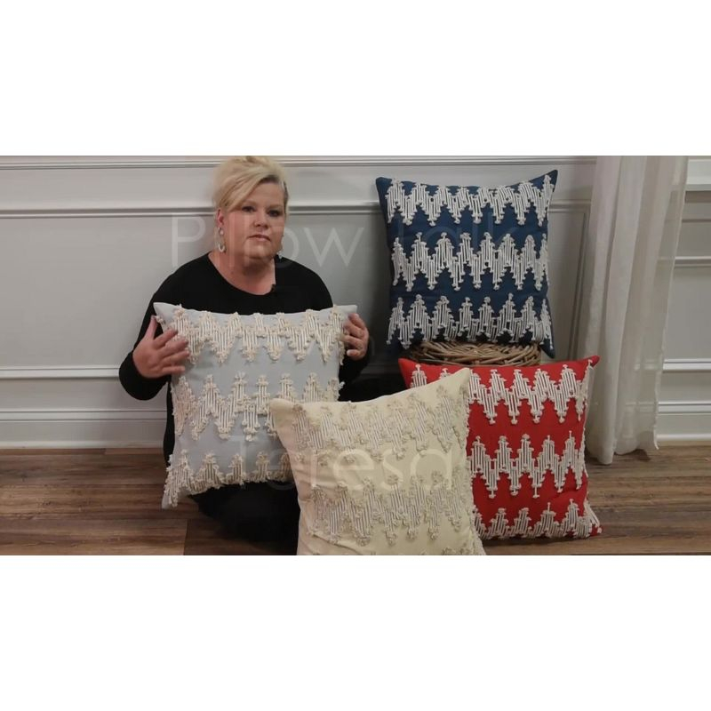 20"x20" Oversize Modern Craft Square Throw Pillow Cover Gray - Rizzy Home: Cotton Weave, Textured, Tasseled