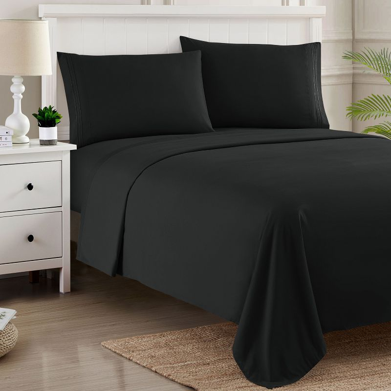 4 Piece Sheet Set, Ultra Soft 1800 Series Collection - Queen, Black