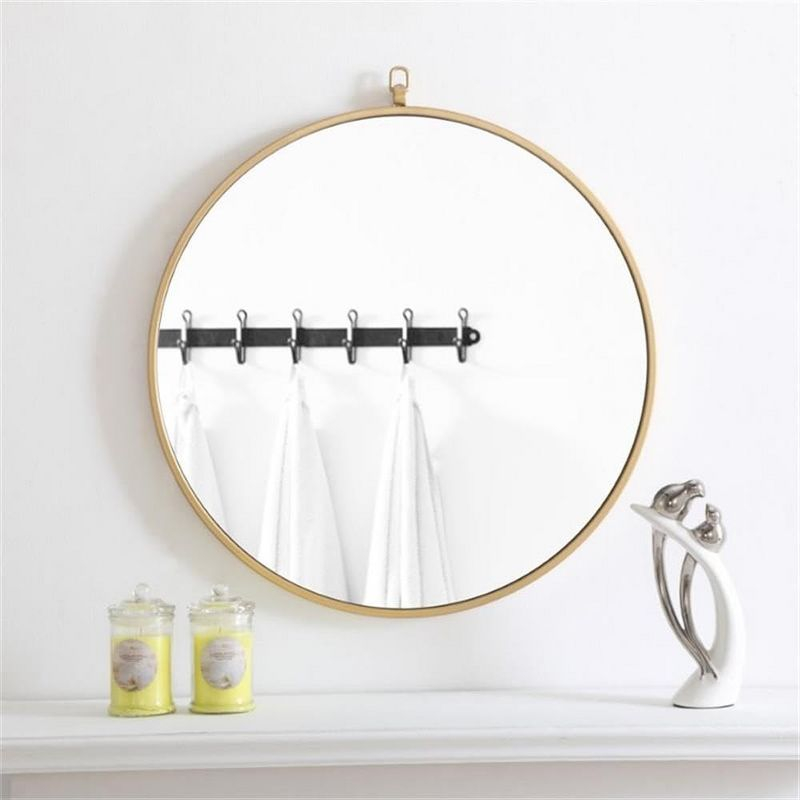 Elegant Lighting Metal frame Round Mirror with decorative hook 24 inch Brass finish