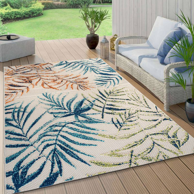 World Rug Gallery Bahama Palm Frond Floral Indoor/Outdoor Area Rug - Multi 5' x 7'