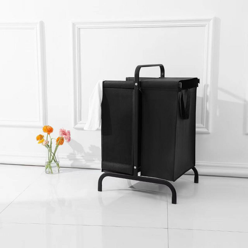 2-Tier Laundry Hamper, 110L Large Oxford Laundry Sorters, Laundry Hamper With Lid, Laundry Hampers On Wheels Black-Cuddlewood