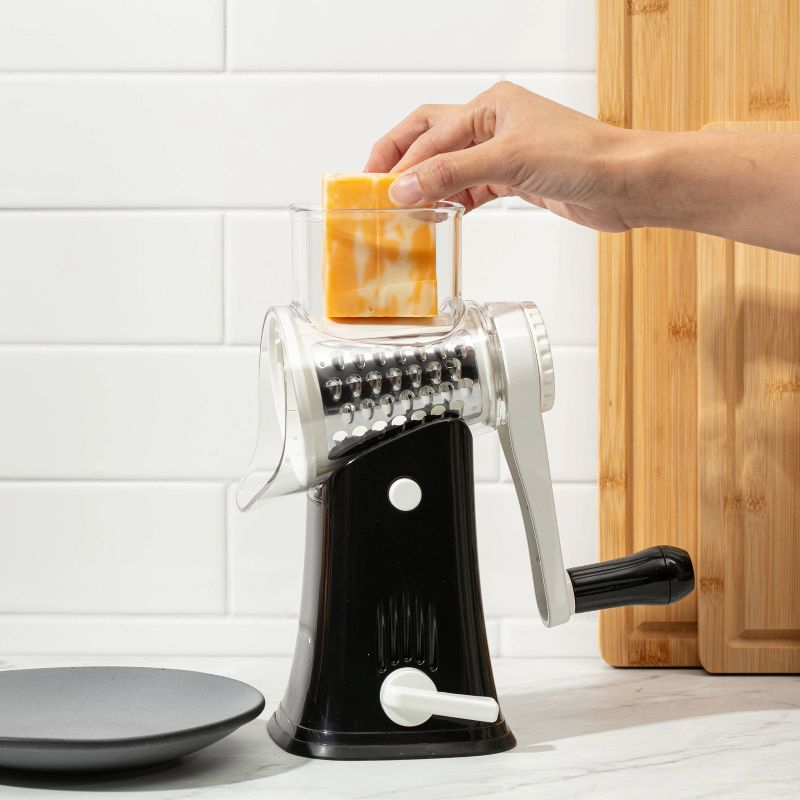 Rotary Cheese Grater with Handle, Manual Cheese Shredder Strong Suction Base. Kitchen Mandoline Vegetable Slicer. Grater for Fruit, Vegetables, Nuts