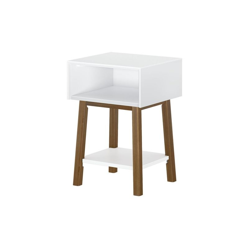 Plank+Beam Mid - Century Modern Nightstand with Cubby Shelf, Solid Wood Bedside Table for Bedroom