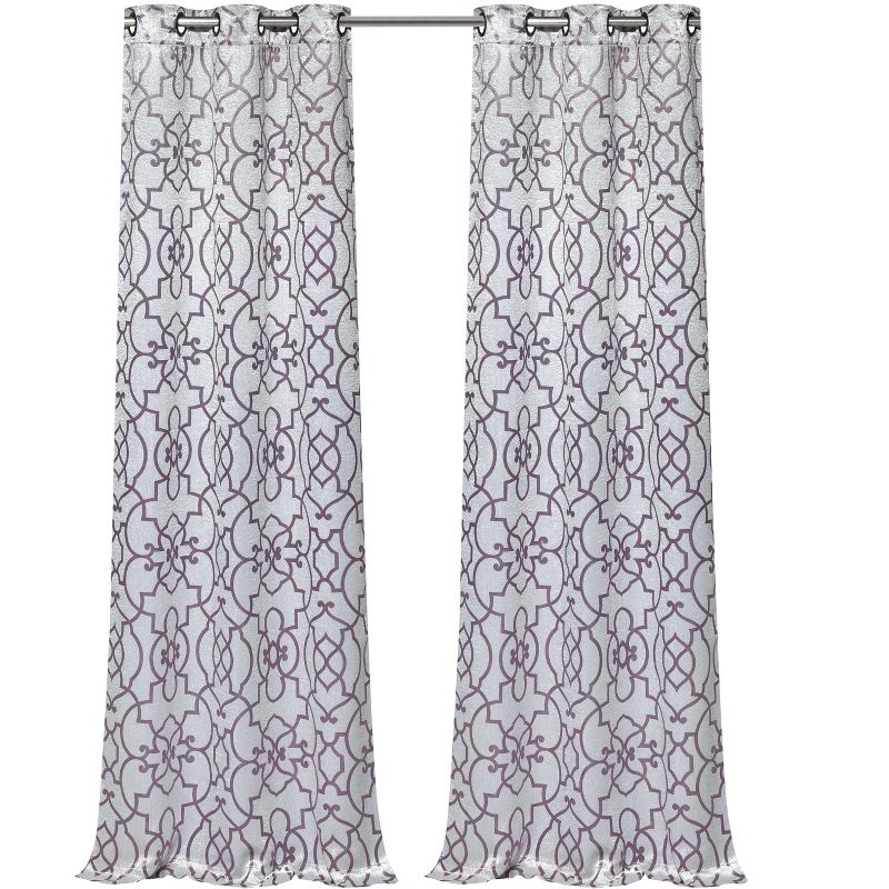 Kate Aurora 2 Piece Geo Sheen Palladian Grommet Top 88% Blackout Curtain Panels - 84 in. Long - Purple