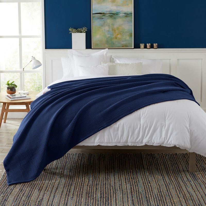 Market & Place 100% Cotton Waffle Weave Bed Blanket King Navy