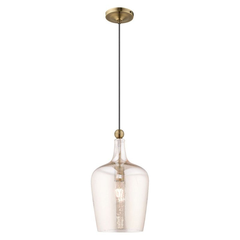Livex Lighting Art Glass 1 - Light Pendant in  Antique Brass
