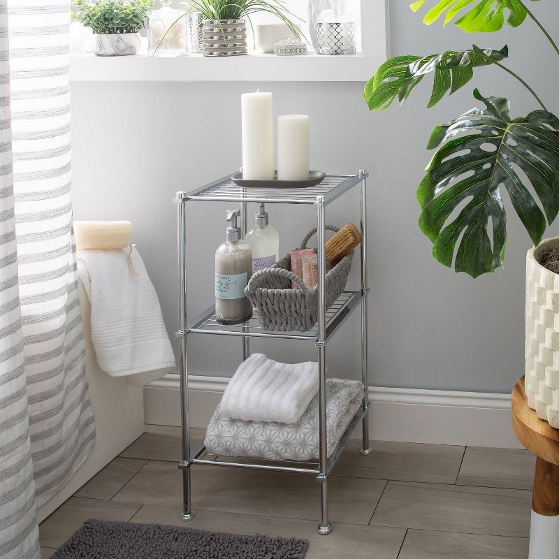 3 Tier Metro Collection Shelf Gray - Organize It All: Chrome Steel Bathroom Towel Storage Cabinet with 3 Shelves