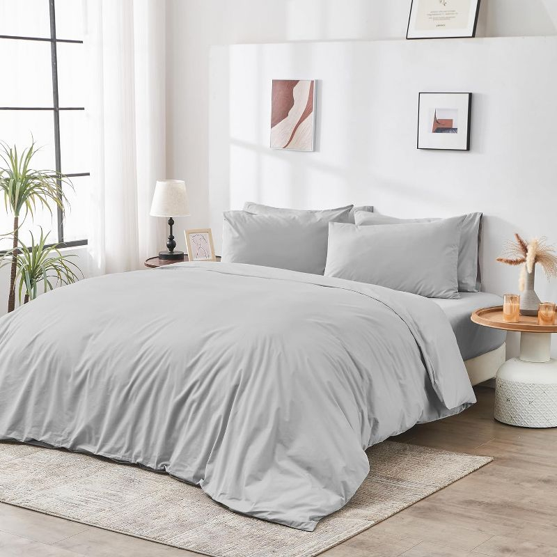 DOZ 100% GOTS Organic Percale Duvet Cover Set, Crisp Cool, Long Staple, Breathable, Durable, 8 Loops Dove King/Cal King