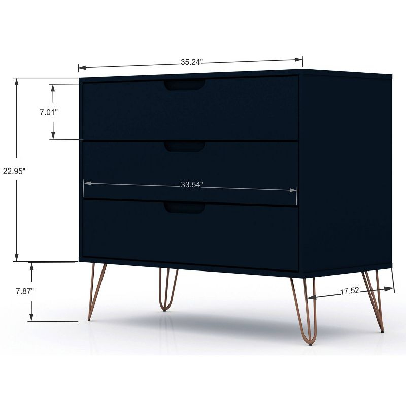 Manhattan Comfort Set of 2 Rockefeller 3 Drawer Dresser Tatiana Midnight Blue: MDF Bedroom Storage, Easy-Glide, Includes Anti-Tip Hardware