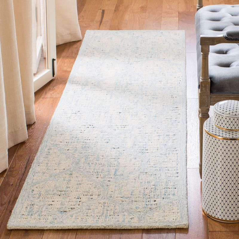 Abstract ABT474 Handmade Indoor Runner - Ivory/Turquoise - 2'-3"x8' - Safavieh