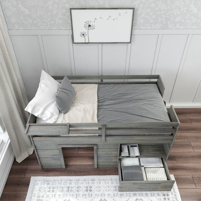 Max & Lily Loft Bed Twin Size Solid Wood Platform Bed Frame for Kids with Storage Drawer, Driftwood