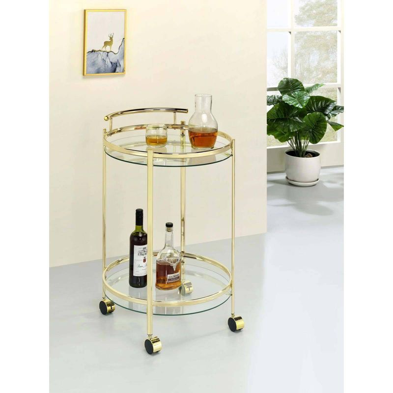 Coaster Chrissy Modern 2 Tier Round Glass Bar Cart Brass