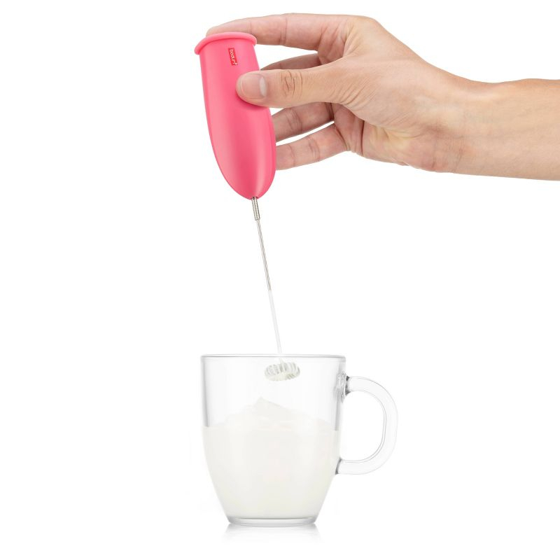 Bodum Schiuma Milk Frother Pink: Handheld Frother Wand for Coffee, Battery-Powered Mixer, Stainless Steel & Plastic
